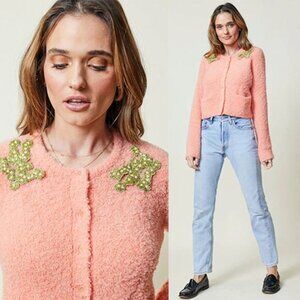 NWT Lingua Franca Nala Beaded Boucle-Knit Button-Down Cardigan Size: Large